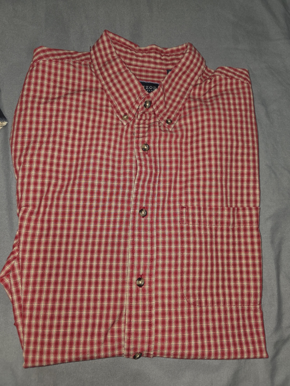 Izod Red and White Check Button-Down Shirt